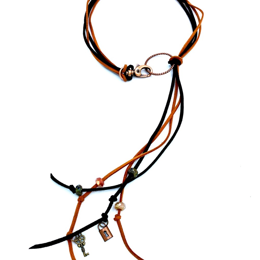 Lariat boho suede necklace.